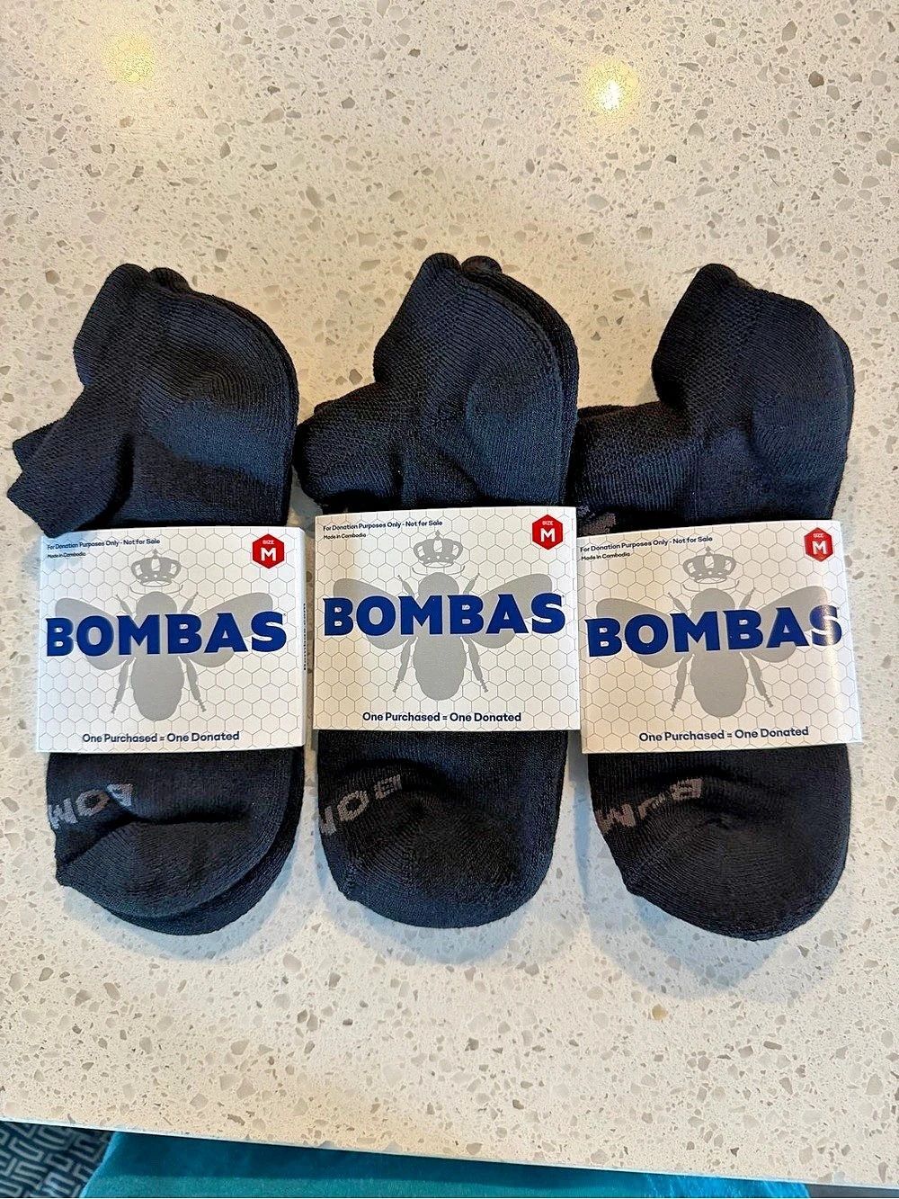 Bombas Ankle Socks Black Socks Unisex Size Medium NWT 3-pack